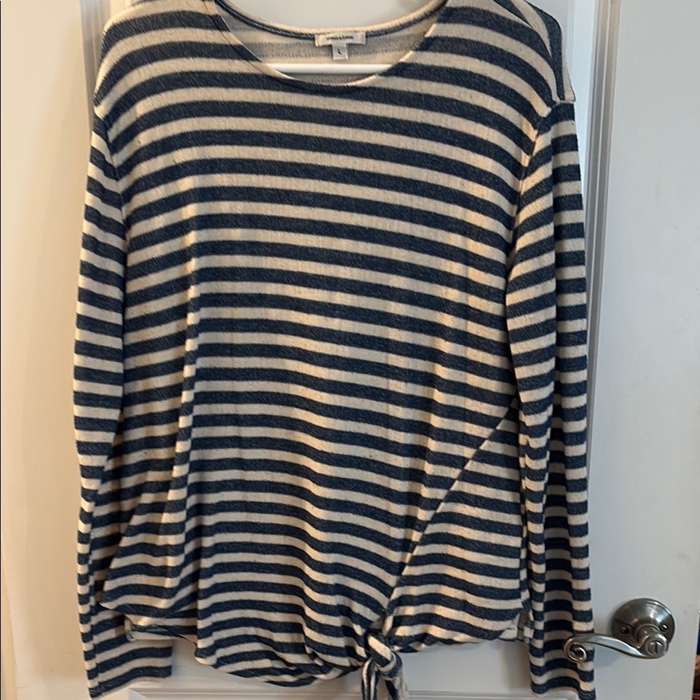 Stella & Dot Blue and White Crew Neck Sweater with Nautical Stripes